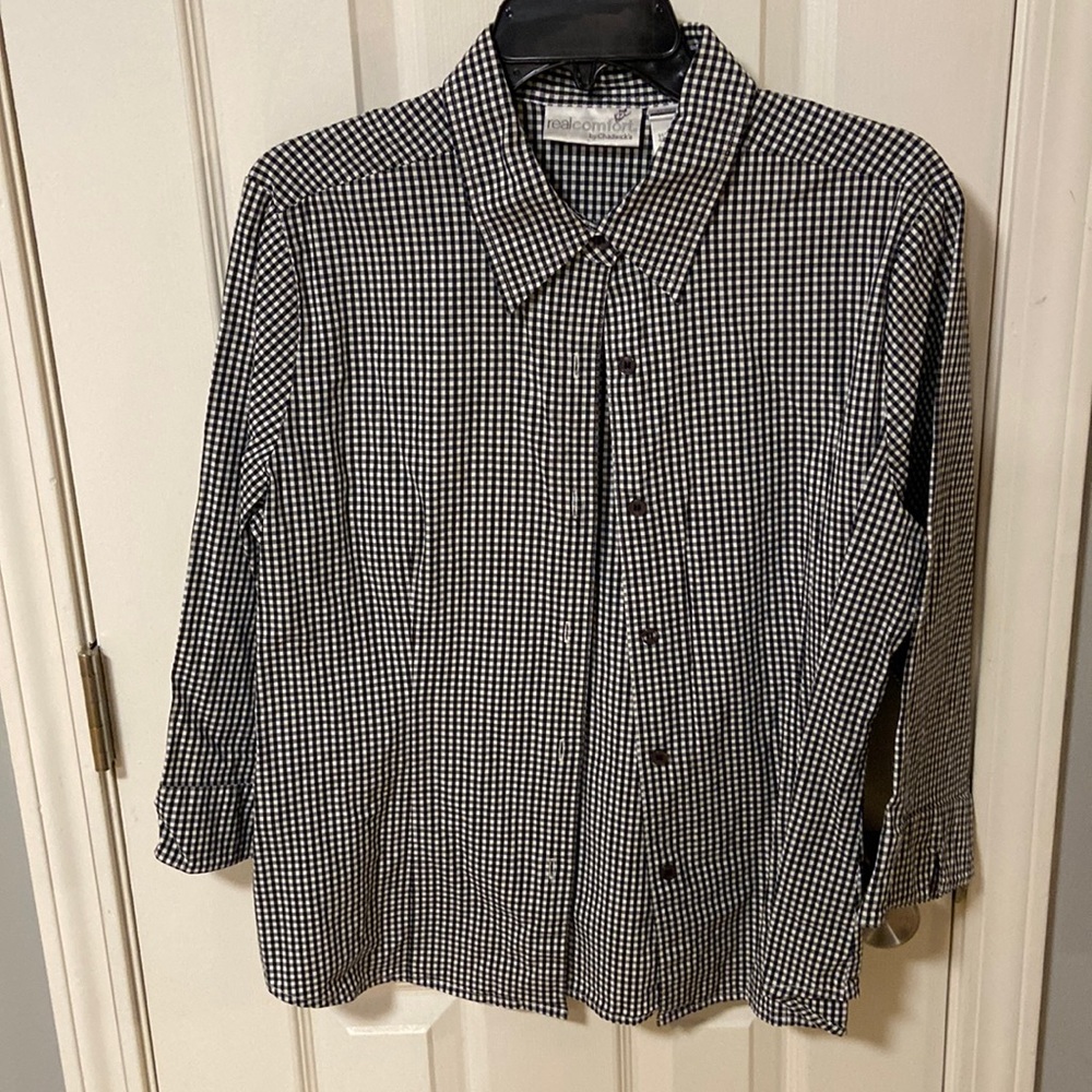Chadwick's Womens Cotton Black Plaid Button Front Top L
